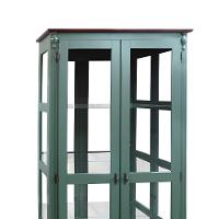 Cristaleira De Madeira 2 Portas E Espelho Pés Luíz Xv - Verde Kalle Com Tampo E Base Castanho Envelhecido - 2