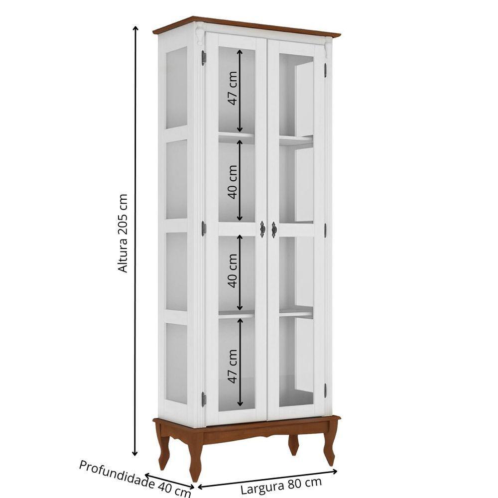 Cristaleira De Madeira 2 Portas Pés Luiz Xv - Branco Laca Com Tampo E Base Imbuia Glazer - 4