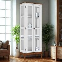 Cristaleira De Madeira 2 Portas Pés Luiz Xv - Branco Laca Com Tampo E Base Imbuia Glazer - 1