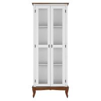 Cristaleira De Madeira 2 Portas Pés Luiz Xv - Branco Laca Com Tampo E Base Imbuia Glazer - 3