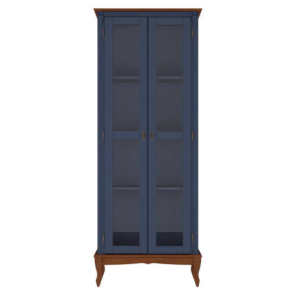 Cristaleira De Madeira 2 Portas Pés Luiz Xv - Azul Bic Laca Com Tampo E Base Imbuia Glazer - 3