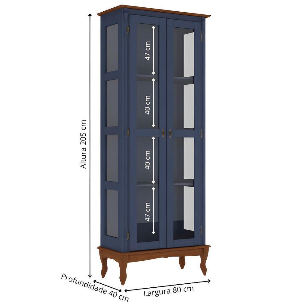 Cristaleira De Madeira 2 Portas Pés Luiz Xv - Azul Bic Laca Com Tampo E Base Imbuia Glazer - 4