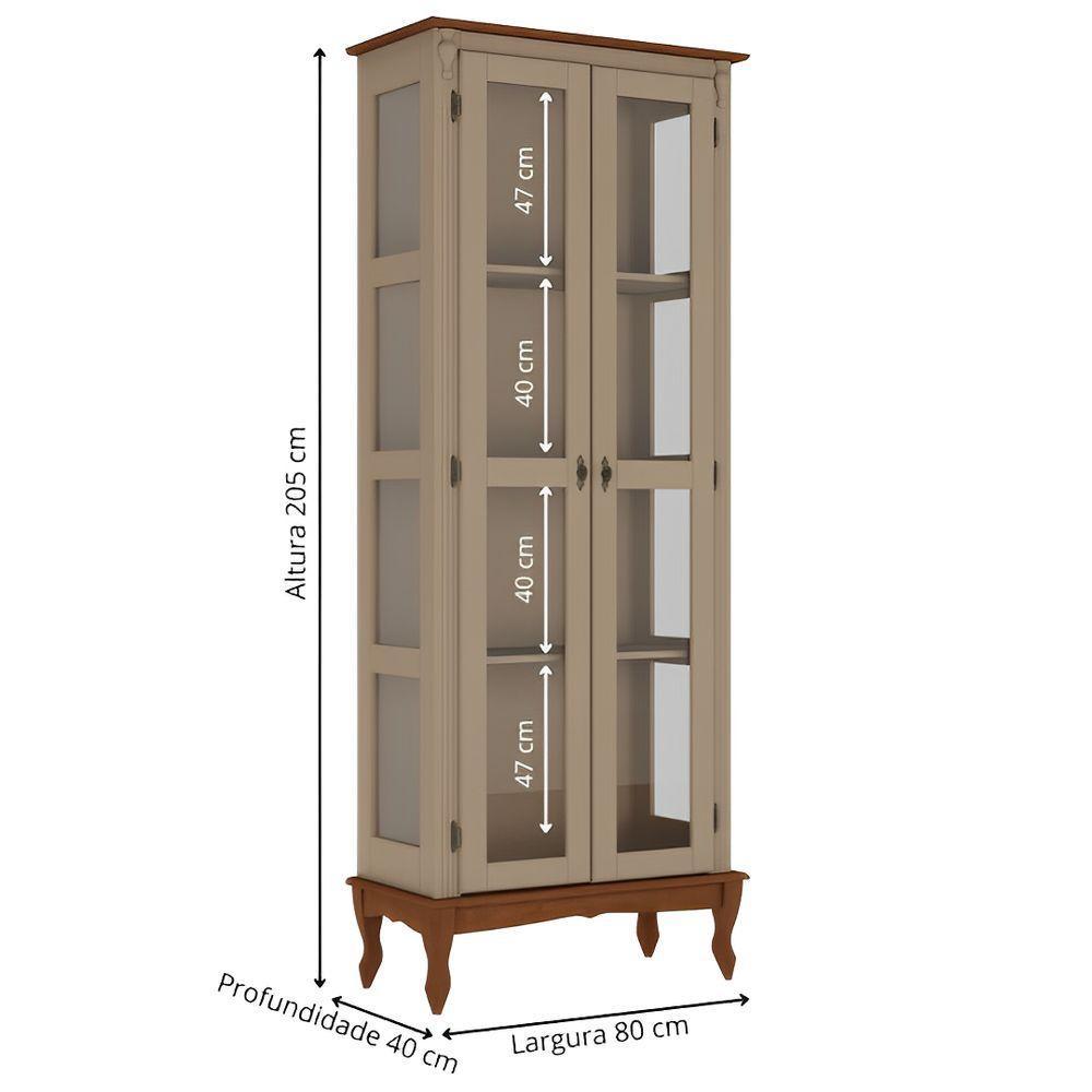 Cristaleira De Madeira 2 Portas Pés Luiz Xv - Amêndoa Laca Com Tampo E Base Imbuia Glazer - 2