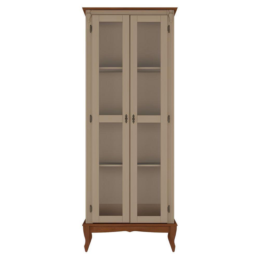 Cristaleira De Madeira 2 Portas Pés Luiz Xv - Amêndoa Laca Com Tampo E Base Imbuia Glazer - 4