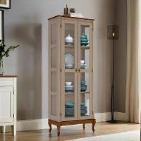 Cristaleira De Madeira 2 Portas Pés Luiz Xv - Amêndoa Laca Com Tampo E Base Imbuia Glazer - 1