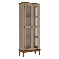 Cristaleira De Madeira 2 Portas Pés Luiz Xv - Amêndoa Laca Com Tampo E Base Imbuia Glazer - 3