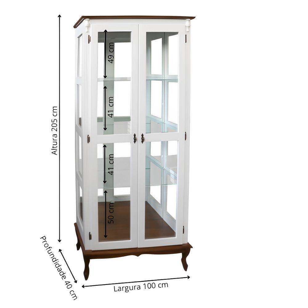 Cristaleira De Madeira 2 Portas E Espelho Pés Luíz Xv - Branco Laca Com Tampo E Base Imbuia Glazer - 4
