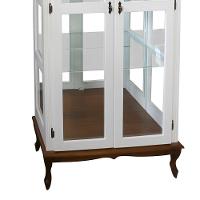 Cristaleira De Madeira 2 Portas E Espelho Pés Luíz Xv - Branco Laca Com Tampo E Base Imbuia Glazer - 2