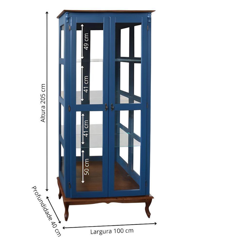 Cristaleira De Madeira 2 Portas E Espelho Pés Luíz Xv - Azul Bic Com Tampo E Base Imbuia Glazer - 4