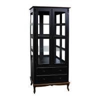 Cristaleira De Madeira 2 Portas 3 Prateleiras 2 Gavetas Pés Luiz Xv - Preto Laca Com Tampo E Base Castanho Envelhelido - 2