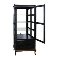 Cristaleira De Madeira 2 Portas 3 Prateleiras 2 Gavetas Pés Luiz Xv - Preto Laca Com Tampo E Base Castanho Envelhelido - 3