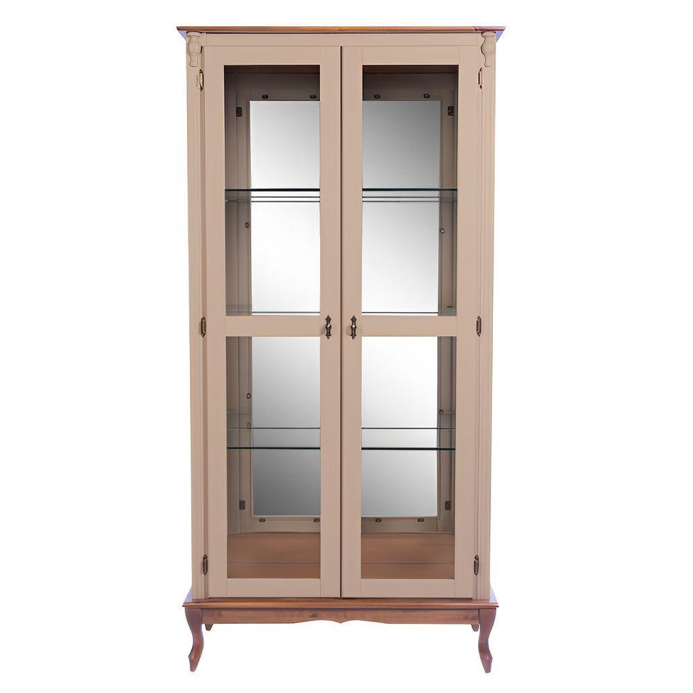 Cristaleira De Madeira 2 Portas E Espelho Pés Luíz Xv - Amêndoa Laca Com Tampo E Base Imbuia Glazer - 2