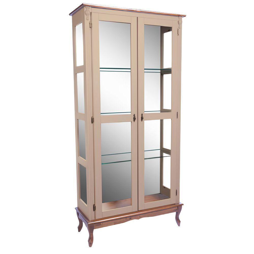 Cristaleira De Madeira 2 Portas E Espelho Pés Luíz Xv - Amêndoa Laca Com Tampo E Base Imbuia Glazer - 3