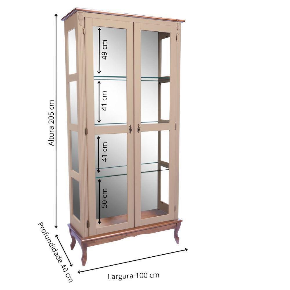 Cristaleira De Madeira 2 Portas E Espelho Pés Luíz Xv - Amêndoa Laca Com Tampo E Base Imbuia Glazer - 4