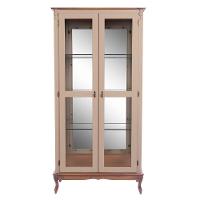 Cristaleira De Madeira 2 Portas E Espelho Pés Luíz Xv - Amêndoa Laca Com Tampo E Base Imbuia Glazer - 2