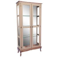 Cristaleira De Madeira 2 Portas E Espelho Pés Luíz Xv - Amêndoa Laca Com Tampo E Base Imbuia Glazer - 3