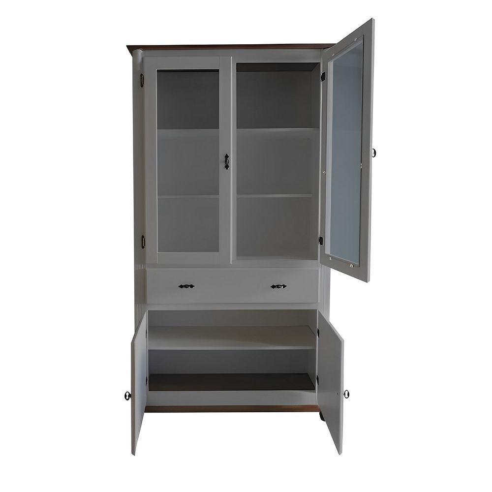 Cristaleira De Madeira 2 Portas 3 Prateleiras 1 Gaveta Pés Torneados - Cinza Laca Com Tampos E Base Imbuia Glazer - 5