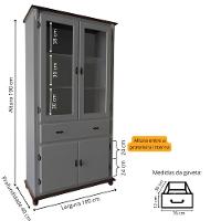 Cristaleira De Madeira 2 Portas 3 Prateleiras 1 Gaveta Pés Torneados - Cinza Laca Com Tampos E Base Imbuia Glazer - 2