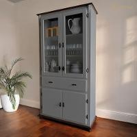 Cristaleira De Madeira 2 Portas 3 Prateleiras 1 Gaveta Pés Torneados - Cinza Laca Com Tampos E Base Imbuia Glazer - 3