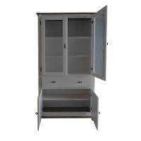 Cristaleira De Madeira 2 Portas 3 Prateleiras 1 Gaveta Pés Torneados - Cinza Laca Com Tampos E Base Imbuia Glazer - 5