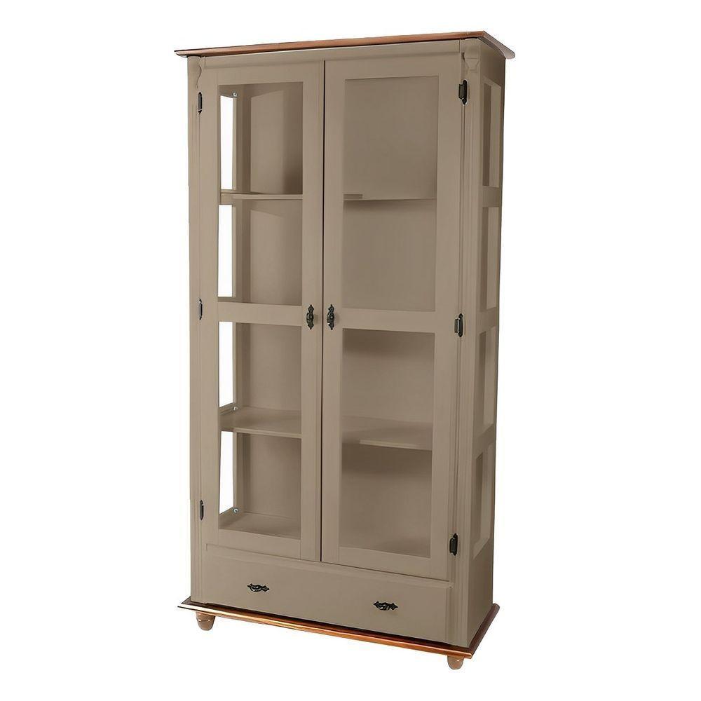 Cristaleira De Madeira 2 Portas 1 Gaveta 3 Prateleiras Pés Torneados - Amêndoa Laca Com Tampo E Base Imbuia Glazer - 2