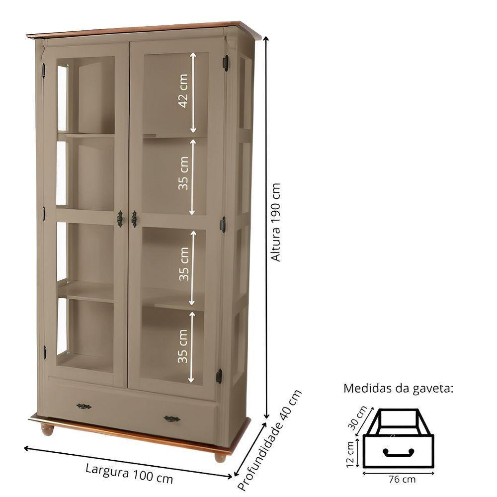 Cristaleira De Madeira 2 Portas 1 Gaveta 3 Prateleiras Pés Torneados - Amêndoa Laca Com Tampo E Base Imbuia Glazer - 4