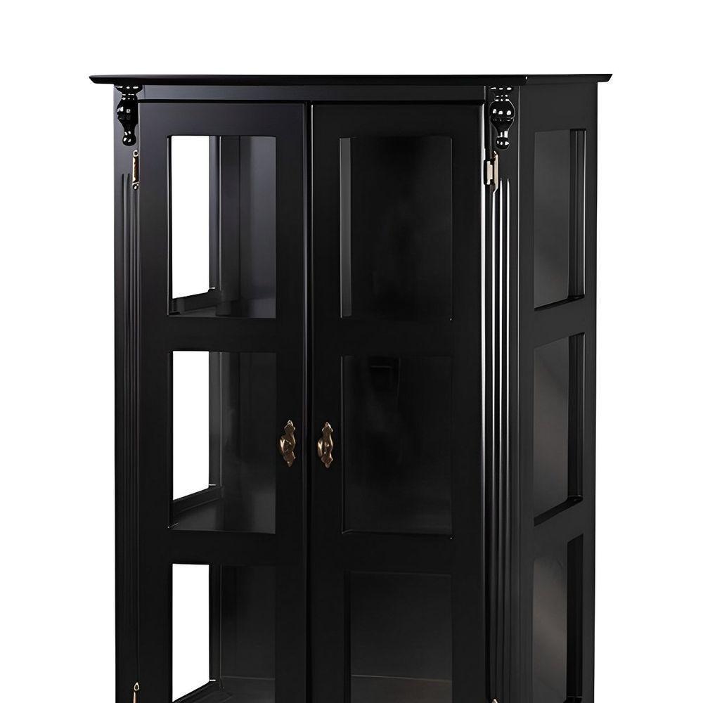 Cristaleira De Madeira 2 Portas 1 Gaveta 2 Prateleiras Pés Luiz Xv - Preto Laca - 3