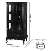 Cristaleira De Madeira 2 Portas 1 Gaveta 2 Prateleiras Pés Luiz Xv - Preto Laca - 5