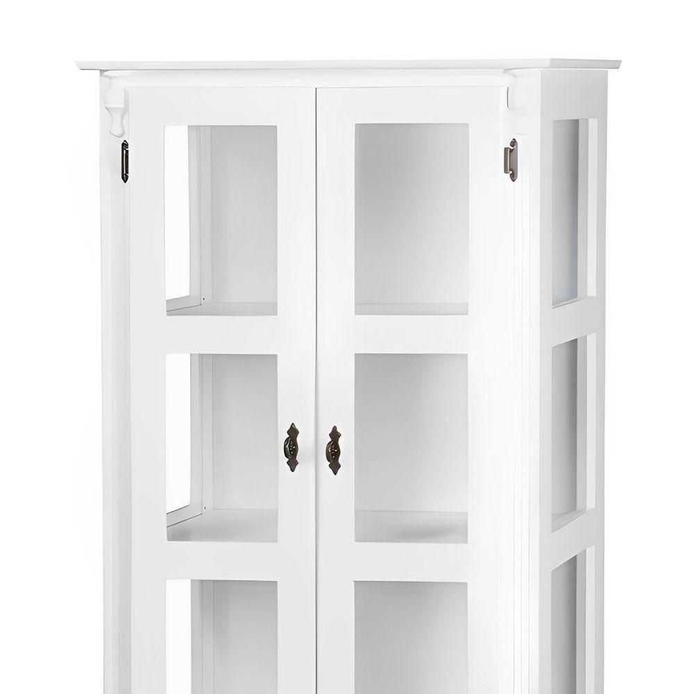 Cristaleira De Madeira 2 Portas 1 Gaveta 2 Prateleiras Pés Luiz Xv - Branco Laca - 4