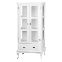 Cristaleira De Madeira 2 Portas 1 Gaveta 2 Prateleiras Pés Luiz Xv - Branco Laca - 2