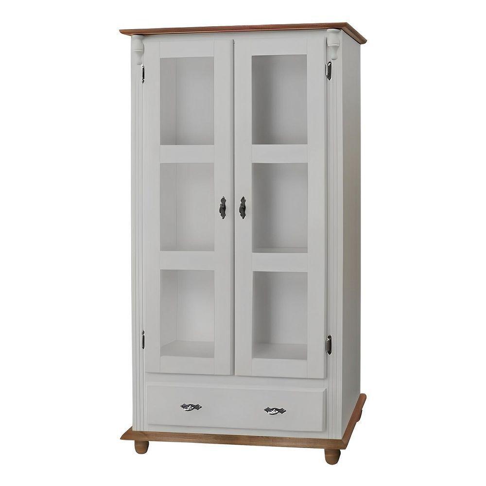 Cristaleira De Madeira 1 Gaveta 2 Prateleiras Pés Torneados - Nude Laca Com Tampo E Base Imbuia Glazer - 2