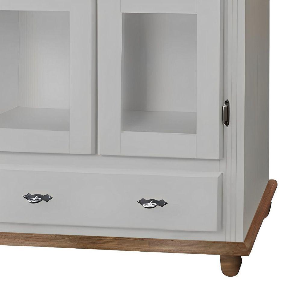 Cristaleira De Madeira 1 Gaveta 2 Prateleiras Pés Torneados - Nude Laca Com Tampo E Base Imbuia Glazer - 3