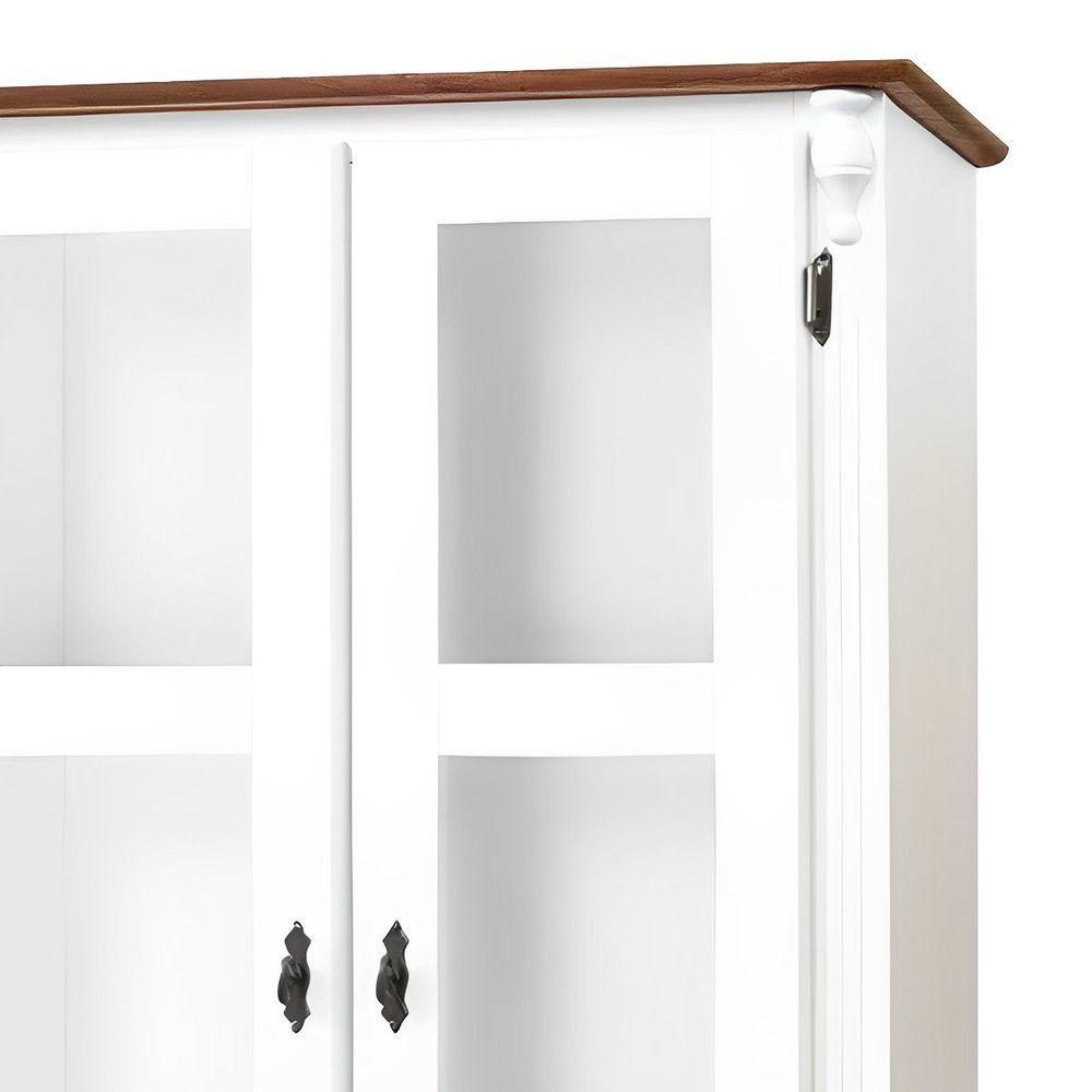 Cristaleira De Madeira 1 Gaveta 2 Prateleiras Pés Torneados - Branco Laca Com Tampo E Base Imbuia Glazer - 3