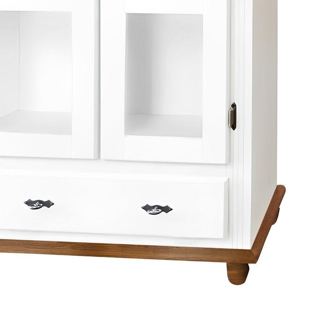 Cristaleira De Madeira 1 Gaveta 2 Prateleiras Pés Torneados - Branco Laca Com Tampo E Base Imbuia Glazer - 4