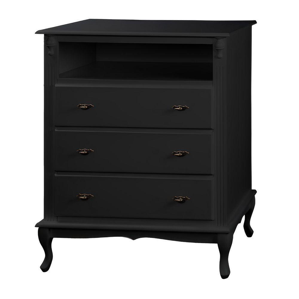 Cômoda Rústica Com 3 Gavetas E Nicho Pés Luiz Xv - Preto Laca - 2