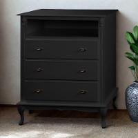 Cômoda Rústica Com 3 Gavetas E Nicho Pés Luiz Xv - Preto Laca - 1