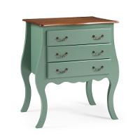 Cômoda Rústica Bombê Com 3 Gavetas - Verde Kalle Com Tampo Imbuia Glazer - 2