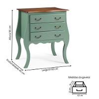 Cômoda Rústica Bombê Com 3 Gavetas - Verde Kalle Com Tampo Imbuia Glazer - 4