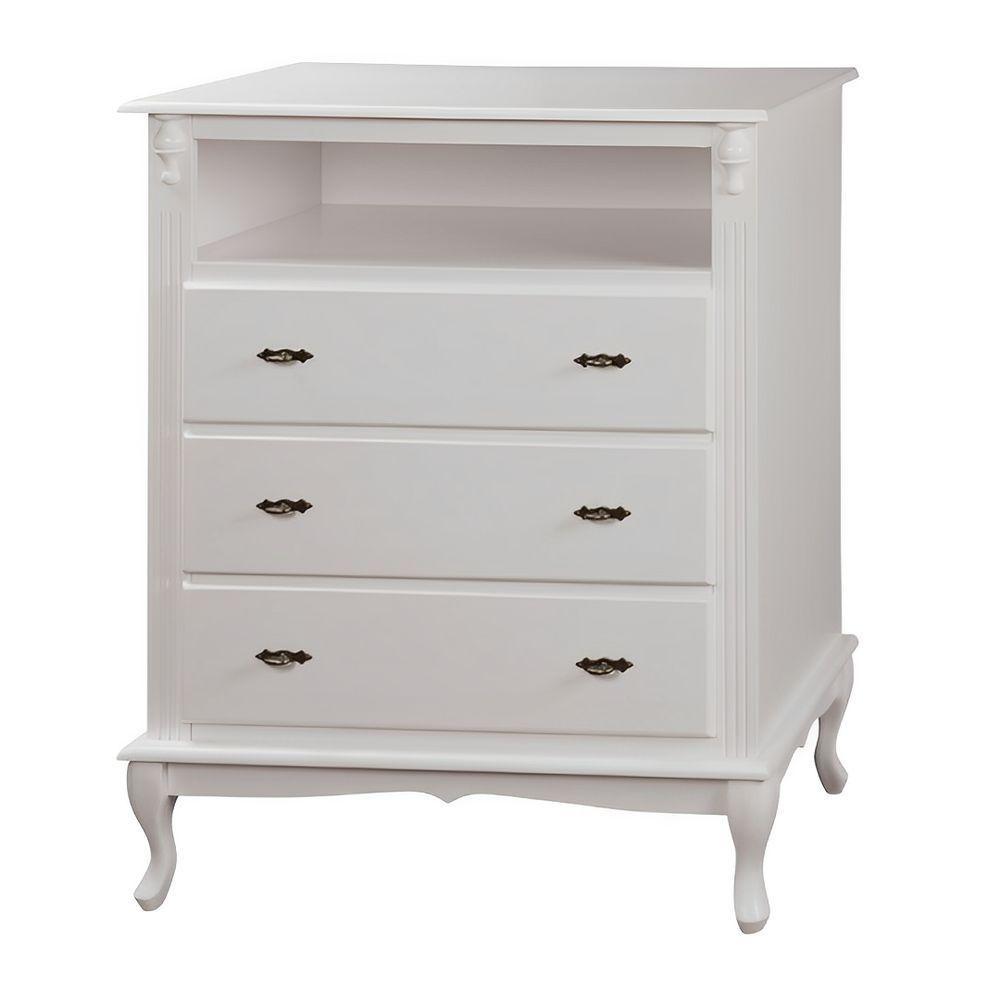 Cômoda Rústica Com 3 Gavetas E Nicho Pés Luiz Xv - Nude Laca - 2