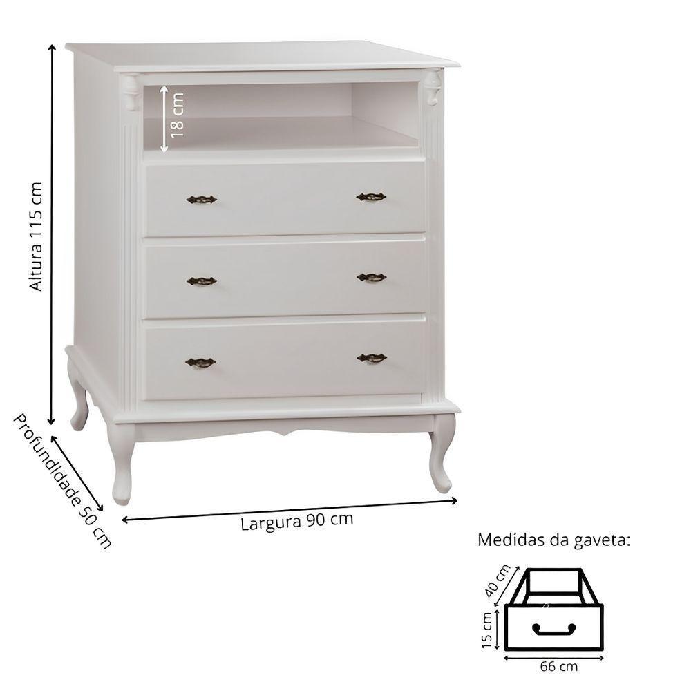 Cômoda Rústica Com 3 Gavetas E Nicho Pés Luiz Xv - Nude Laca - 4