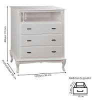 Cômoda Rústica Com 3 Gavetas E Nicho Pés Luiz Xv - Nude Laca - 4