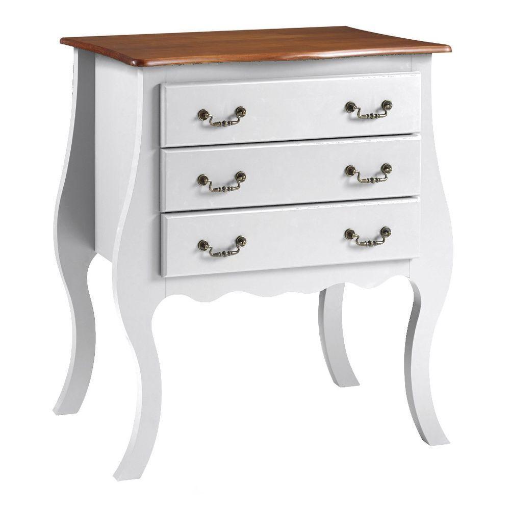 Cômoda Rústica Bombê Com 3 Gavetas - Branco Laca Com Tampo Imbuia Glazer - 2