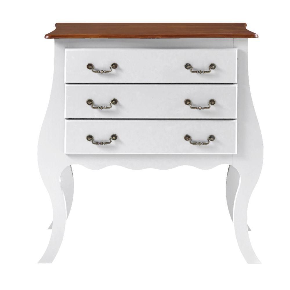 Cômoda Rústica Bombê Com 3 Gavetas - Branco Laca Com Tampo Imbuia Glazer - 3