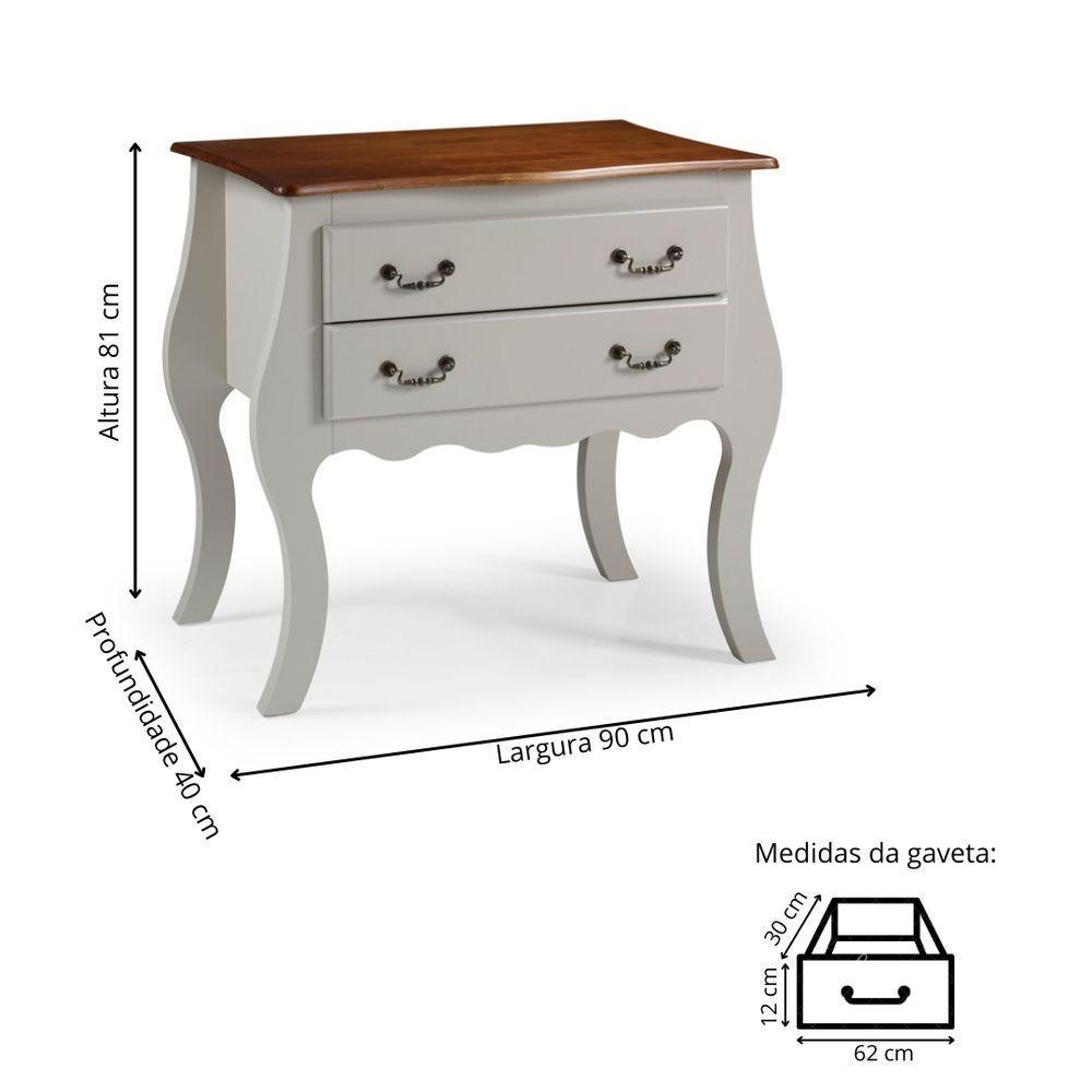 Cômoda Rústica Bombê 2 Gavetas - Branco Laca Com Tampo Imbuia Glazer - 4