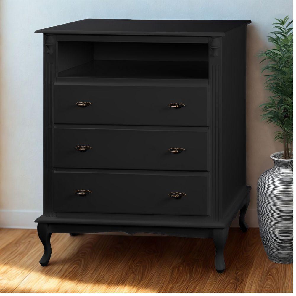 Cômoda Para Quarto Com 4 Gavetas E Pés Luiz Xv - Preto Laca - 1