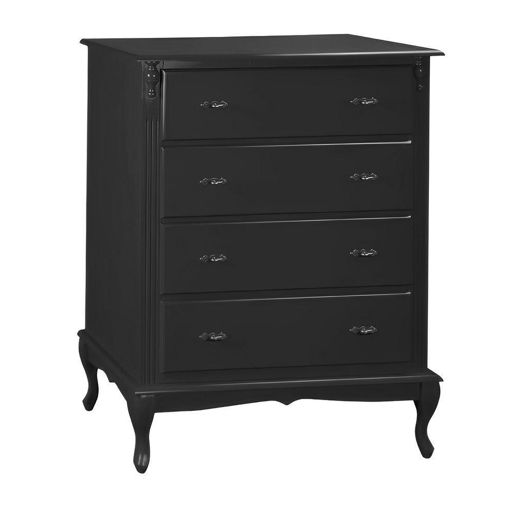 Cômoda Para Quarto Com 4 Gavetas E Pés Luiz Xv - Preto Laca - 2