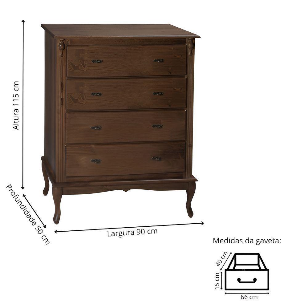 Cômoda Para Quarto Com 4 Gavetas E Pés Luiz Xv - Pinhão - 3