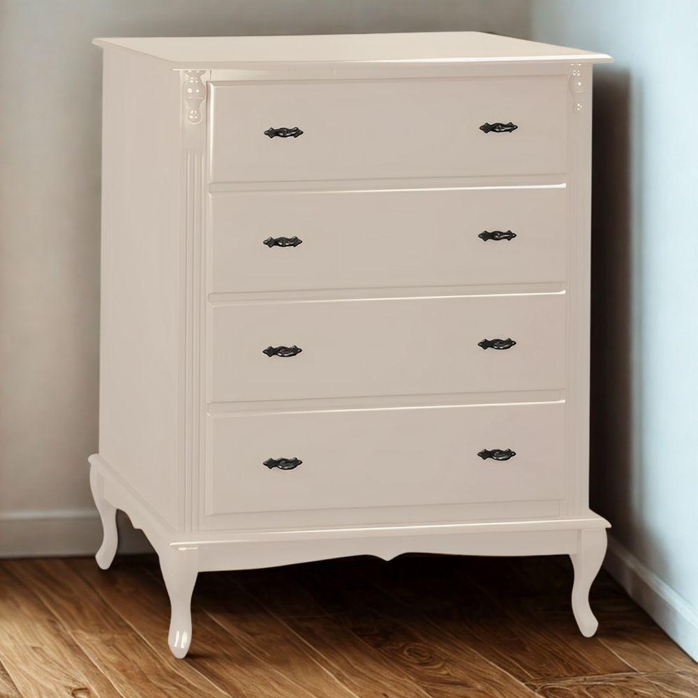 Cômoda Para Quarto Com 4 Gavetas E Pés Luiz Xv - Nude Laca - 1