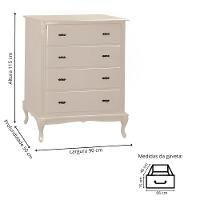 Cômoda Para Quarto Com 4 Gavetas E Pés Luiz Xv - Nude Laca - 4