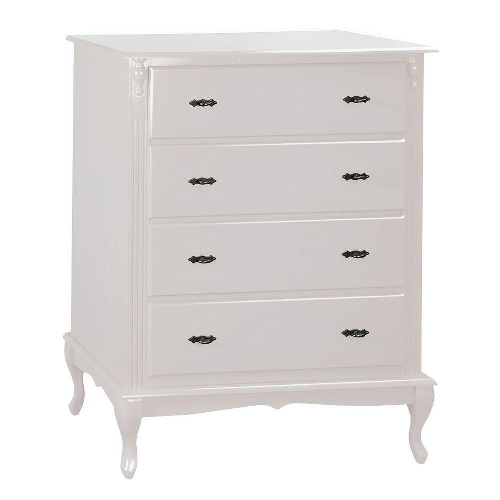 Cômoda Para Quarto Com 4 Gavetas E Pés Luiz Xv - Branco Laca - 2